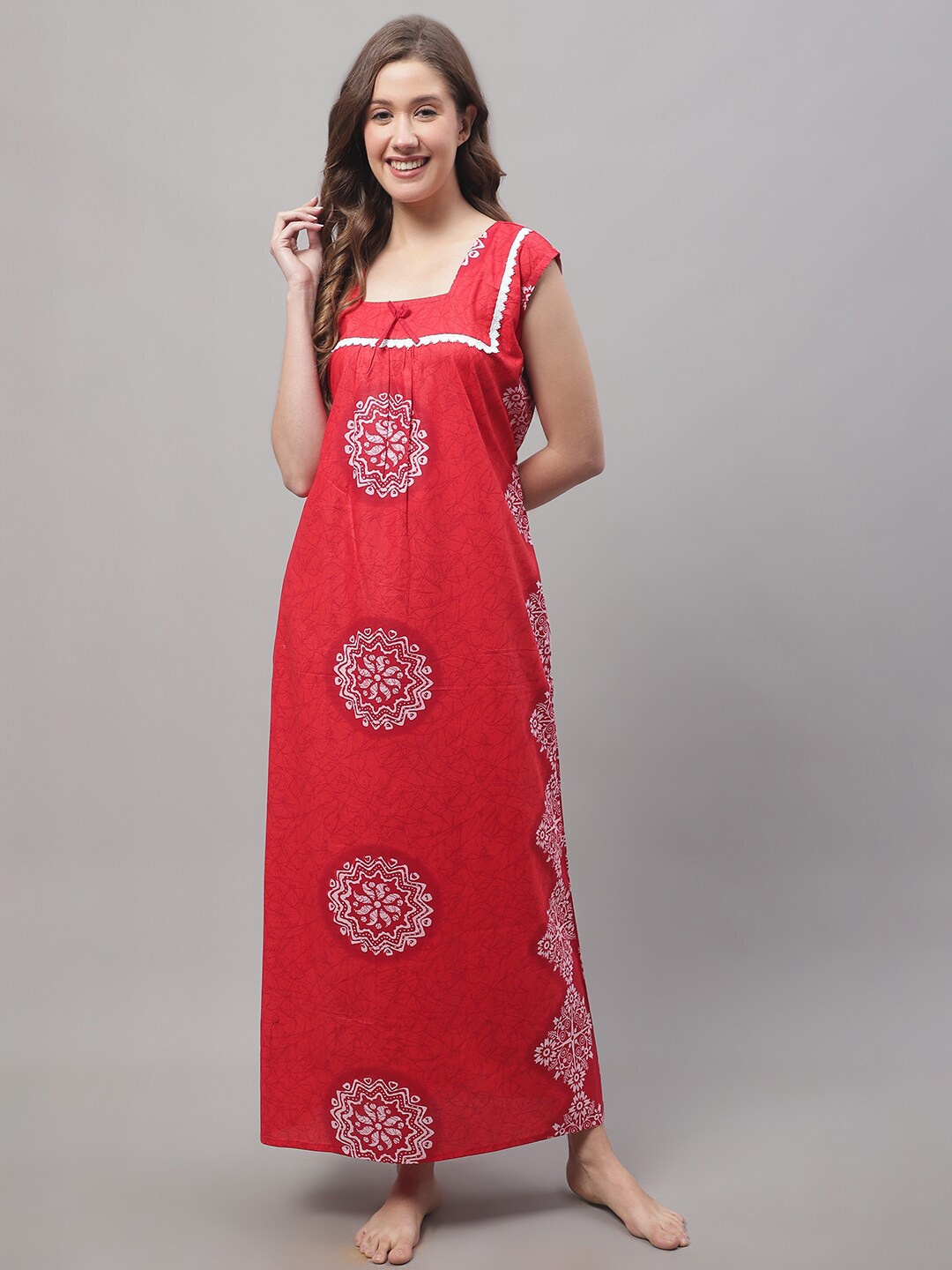 

Secret Wish Printed Cotton Maxi Nightdress, Red