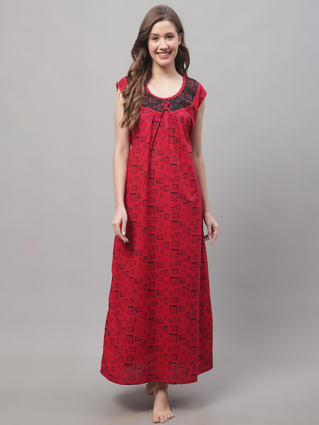 

Secret Wish Printed Cotton Maxi Nightdress, Red
