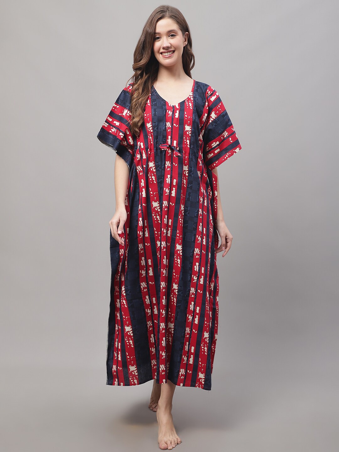 

Secret Wish Abstract Printed Pure Cotton Kaftan Maxi Nightdress, Red