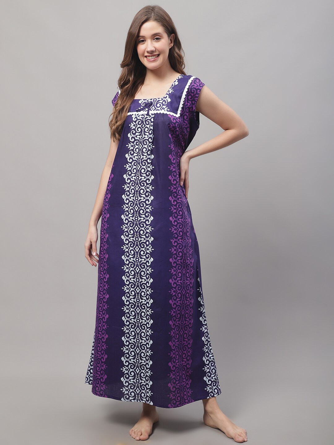 

Secret Wish Printed Cotton Maxi Nightdress, Purple