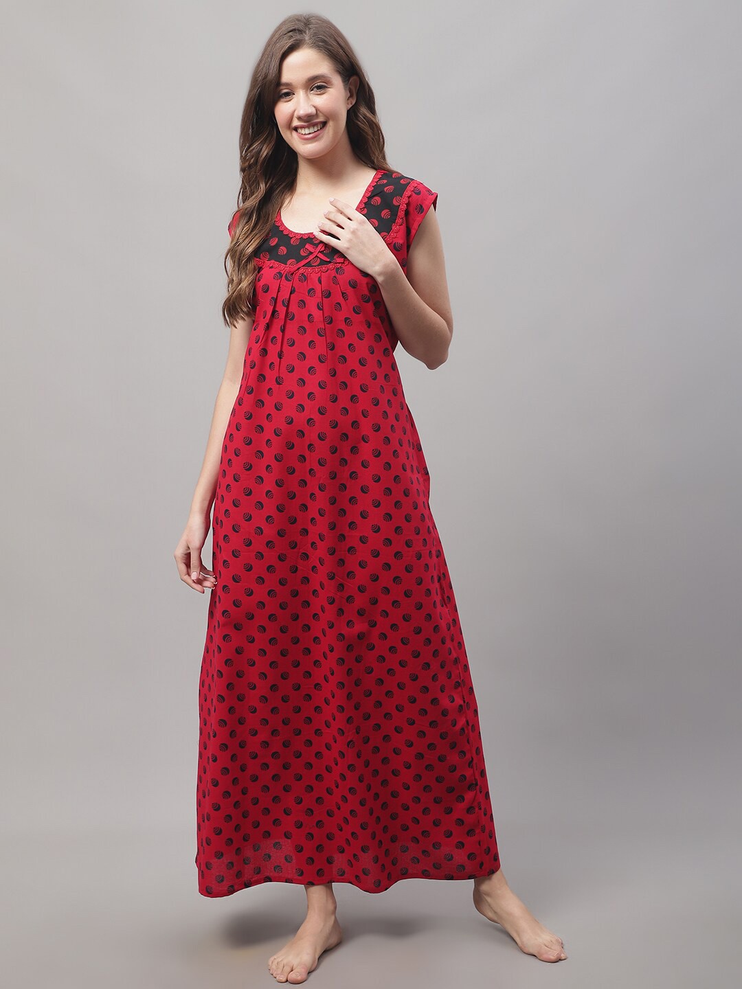 

Secret Wish Printed Cotton Maxi Nightdress, Red