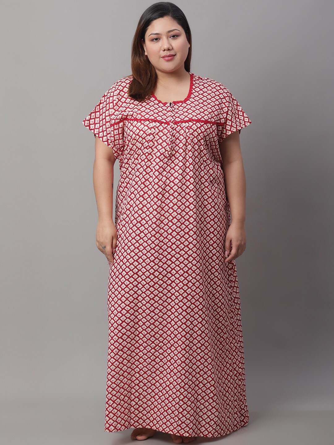 

Secret Wish Women Plus Size Printed Cotton Maxi Nightdress, Red
