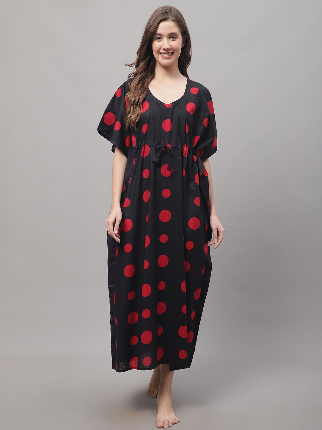 

Secret Wish Printed Cotton Kaftan Maxi Nightdress, Black