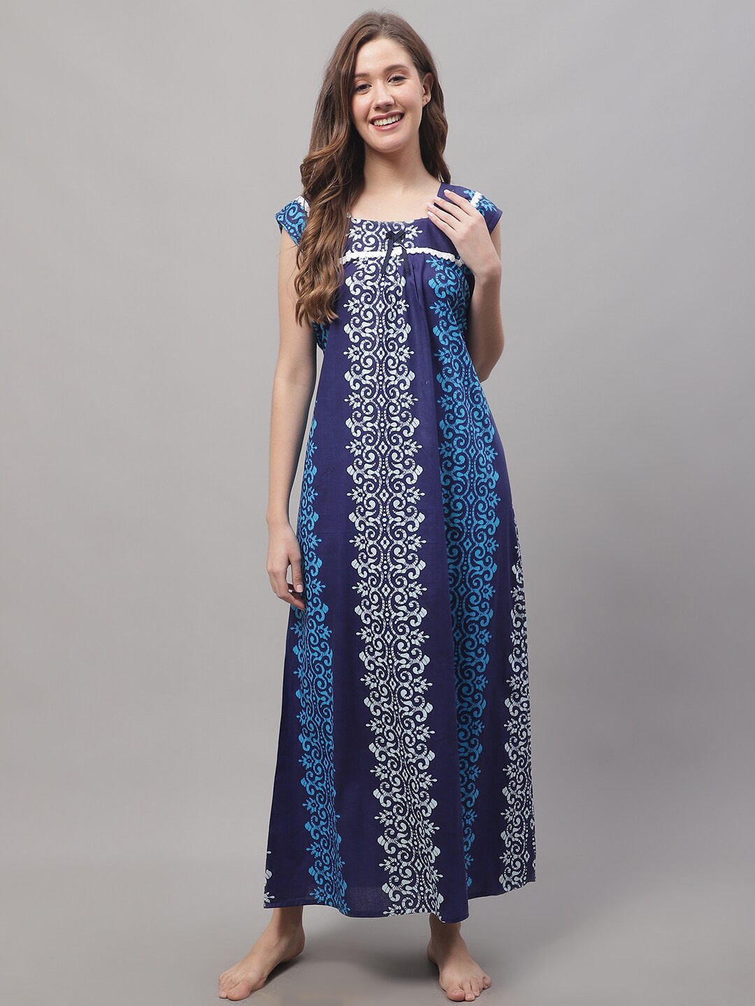 

Secret Wish Printed Cotton Maxi Nightdress, Navy blue