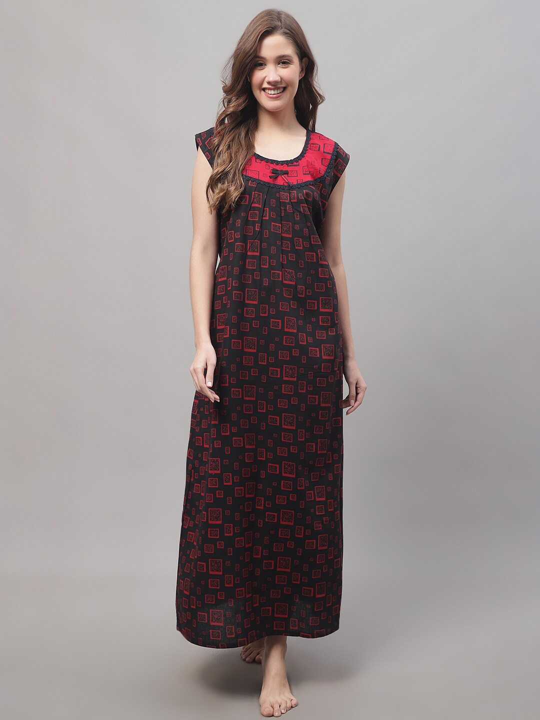 

Secret Wish Printed Cotton Maxi Nightdress, Black