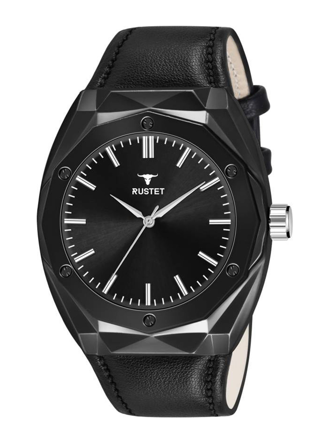 

RUSTET Men Leather Straps Analogue Watch- RS718-BLK, Black