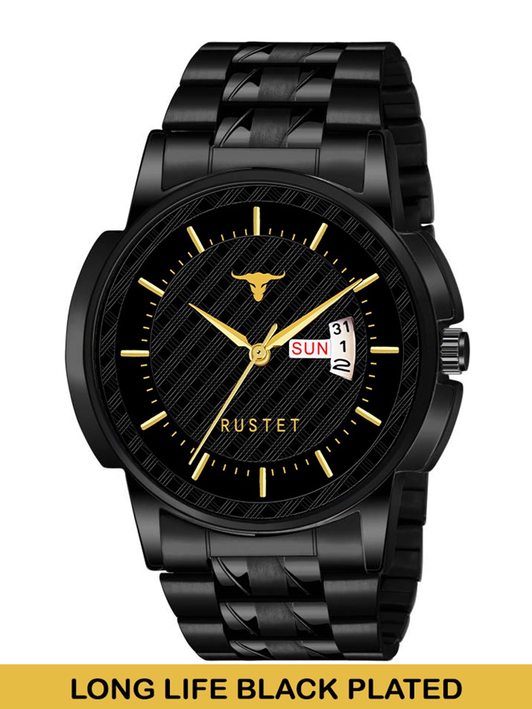 

RUSTET Men Textured Dial & Bracelet Style Straps Analogue Watch- LS3890-FULLBLK, Black