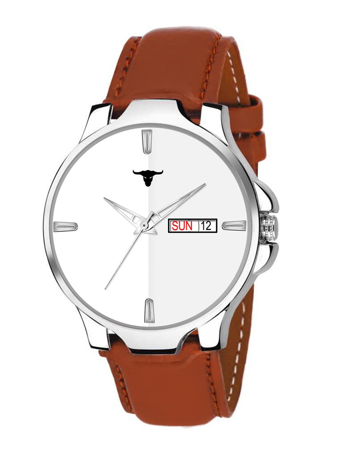 

RUSTET Men Round Dial & Leather Straps Analogue Watch- SWISSWHITEBROWN, White