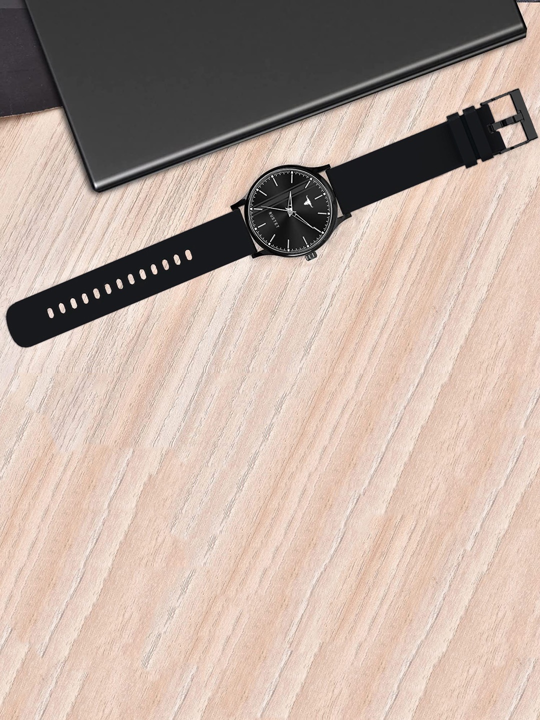 

RUSTET Men Brass Dial & Silicon Straps Analogue Watch LD54-BLKK, Black