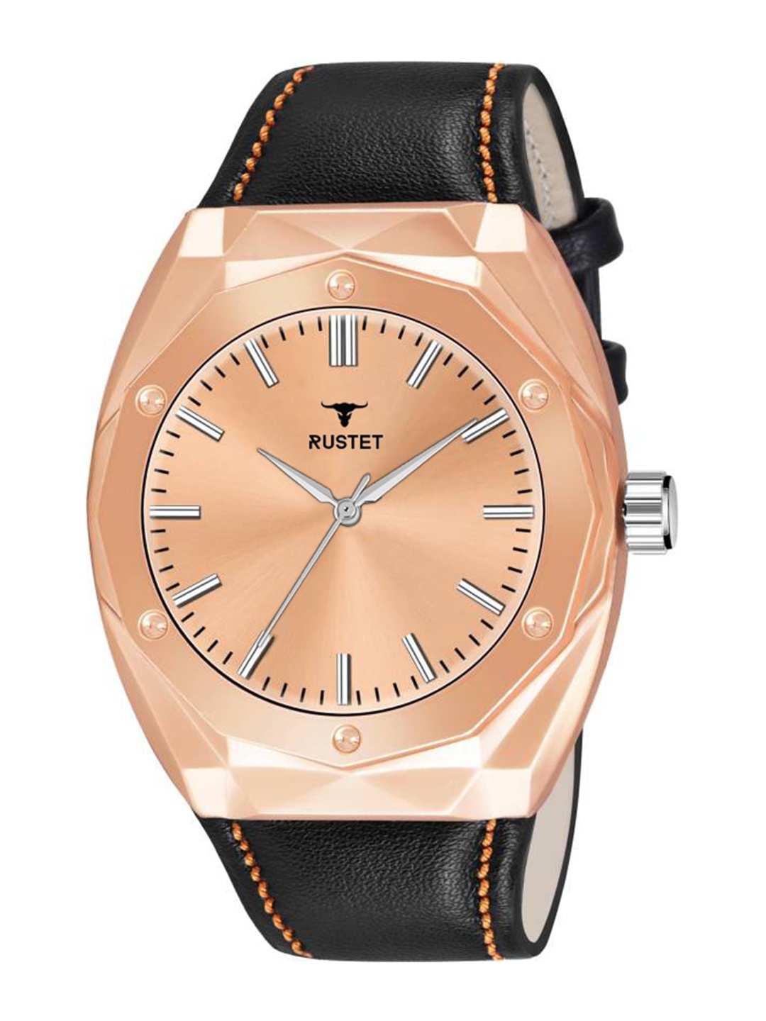 

RUSTET Men Leather Straps Analogue Watch- RS718-ROSEGOLD, Black