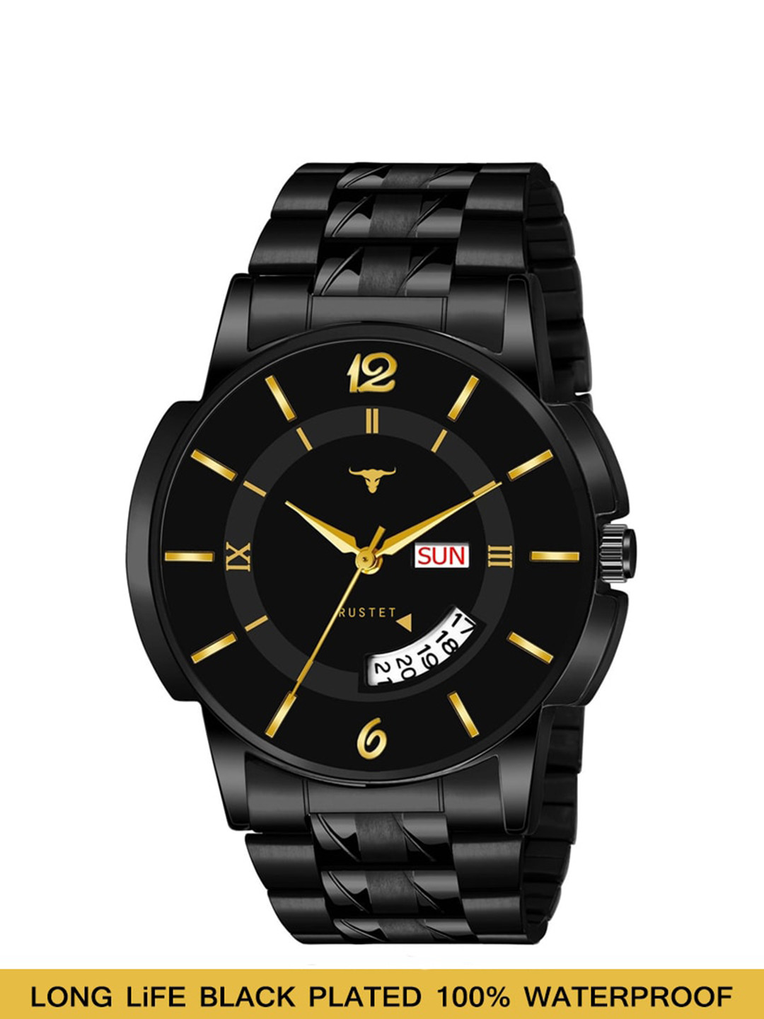 

RUSTET Men Stainless Steel Bracelet Style Straps Analogue Watch LS4000-FULLBLK, Black