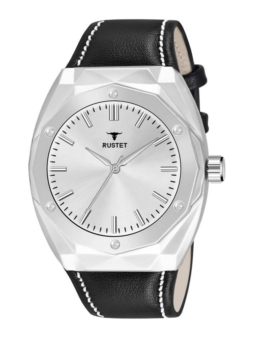

RUSTET Men Round Dial & Leather Straps Analogue Watch- RS718-SLV, Black
