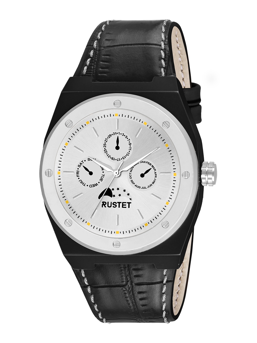 

RUSTET Men Brass Dial & Leather Straps Analogue Watch RS719-FULLBLK, Black