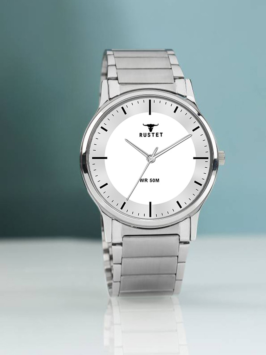 

RUSTET Men Brass Dial & Stainless Steel Bracelet Style Straps Analogue Watch WP106-SLV-SS, White