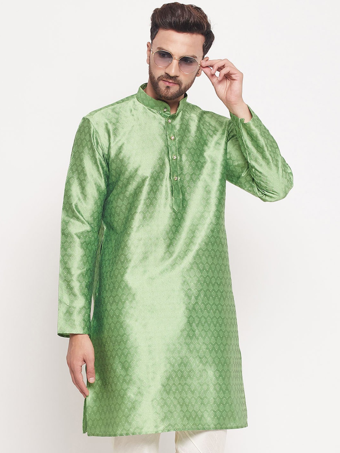 

VASTRAMAY Ethnic Motifs Woven Design Jacquard Straight Kurta, Green