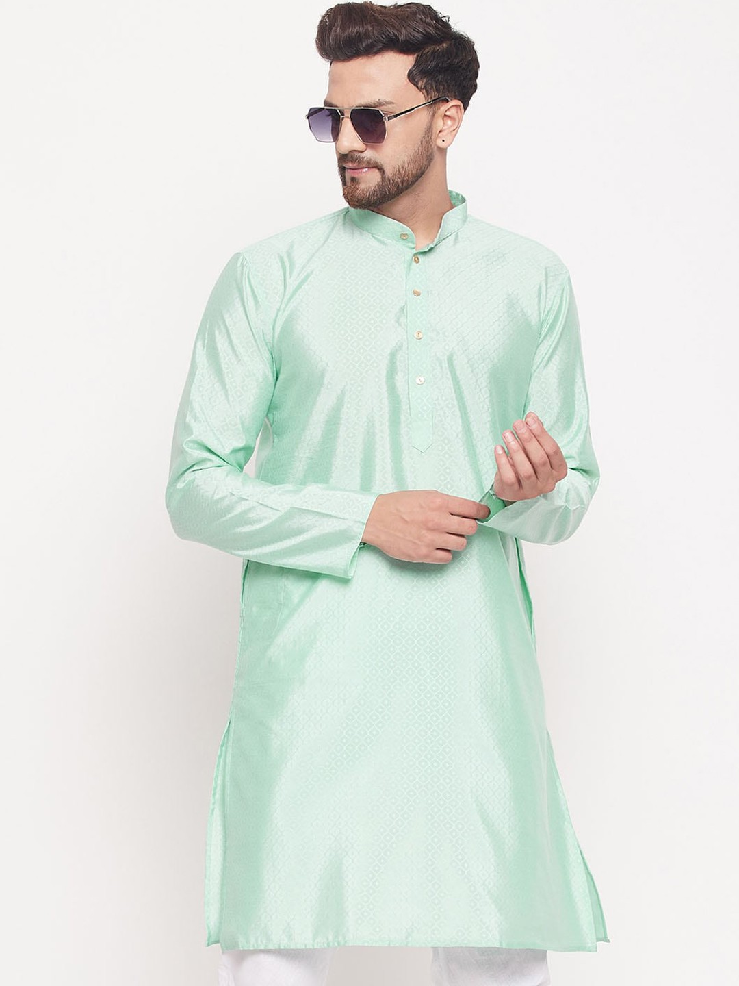 

VASTRAMAY Ethnic Motifs Woven Design Jacquard Straight Kurta, Sea green