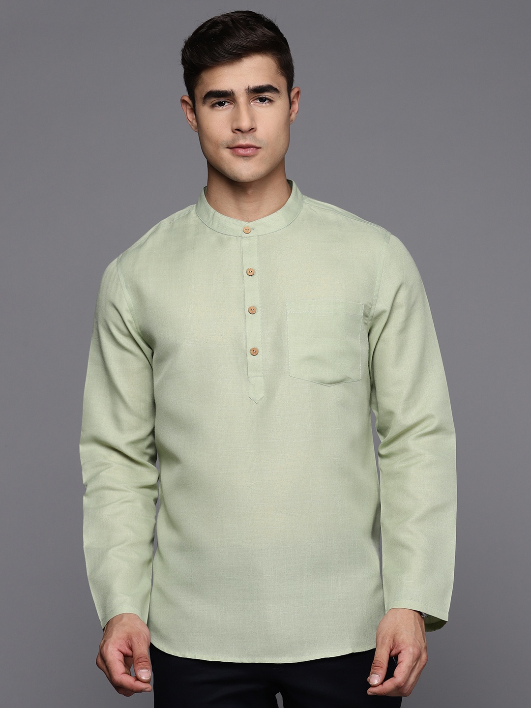 

Inddus Solid Linen Blend Kurta, Green