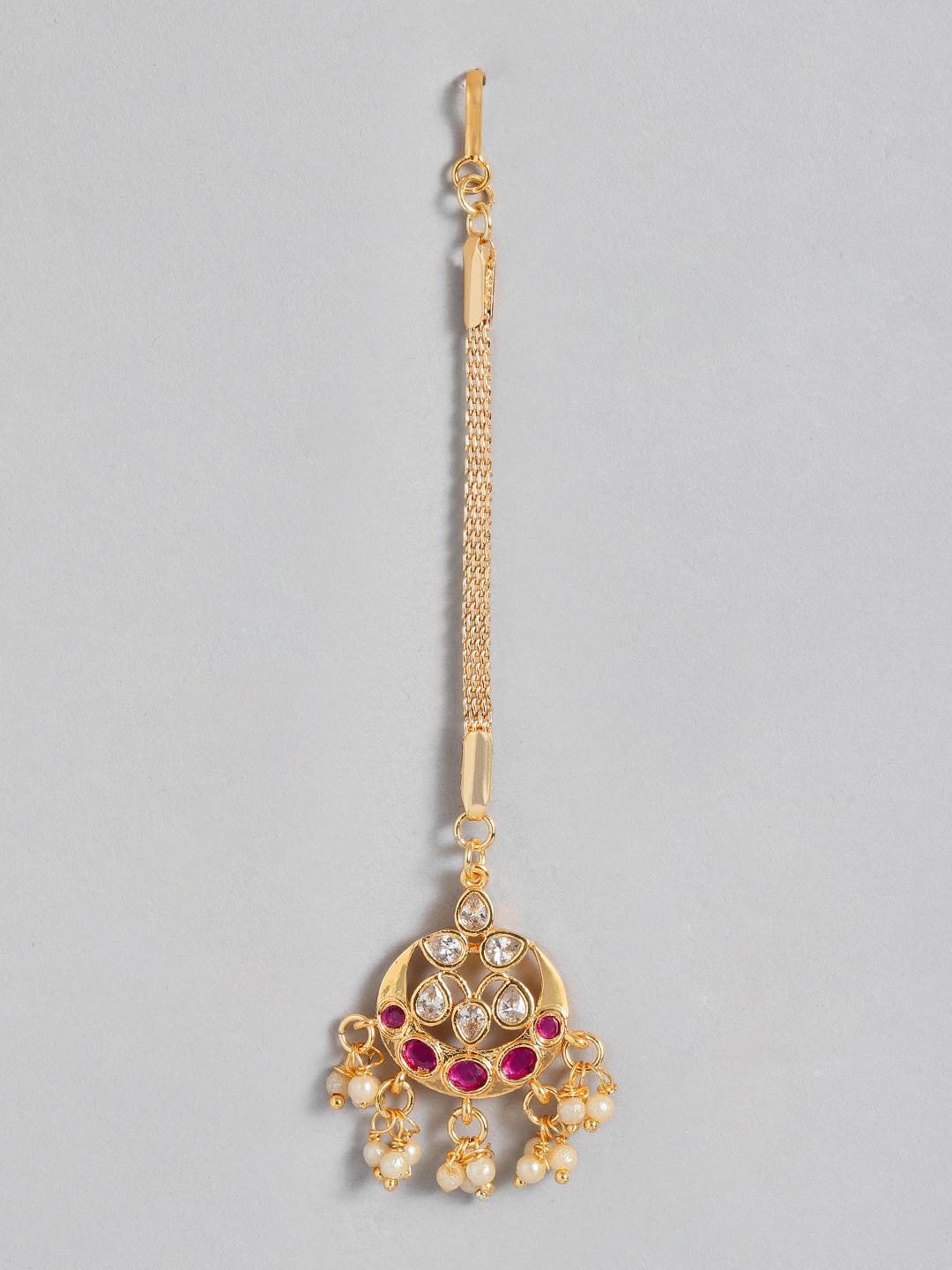 

Estele Gold-Plated CZ Stone-Studded Maang Tikka, Pink