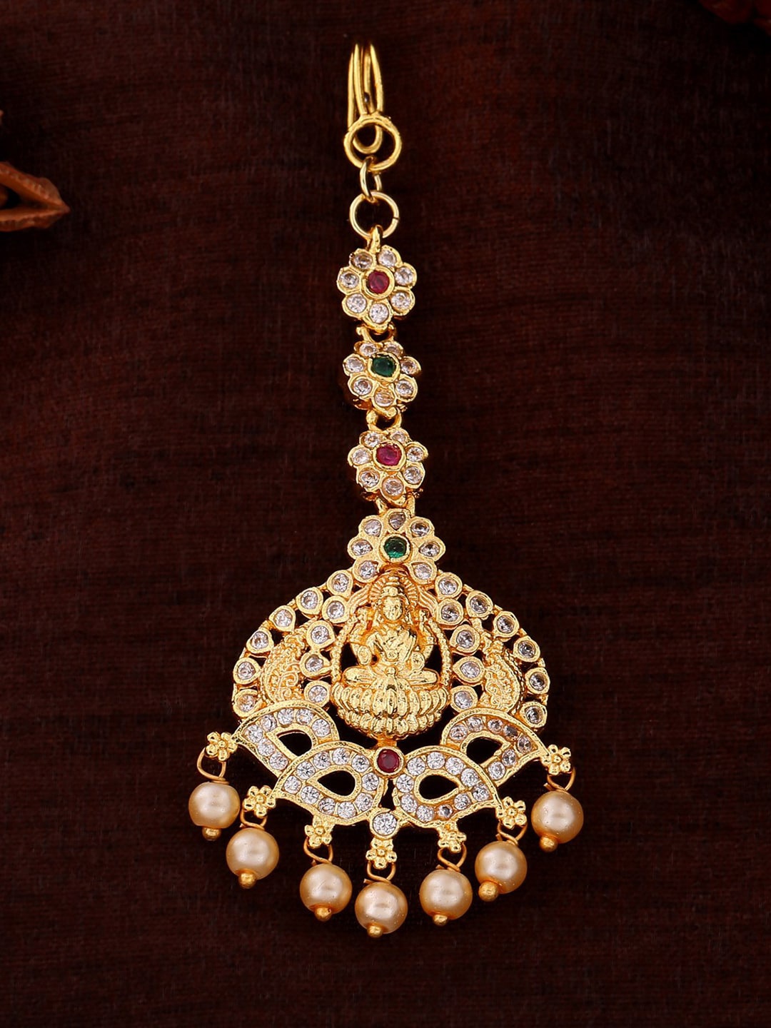 

Estele Gold-Plated CZ Studded & Beaded Lakshmi Maang Tika, White