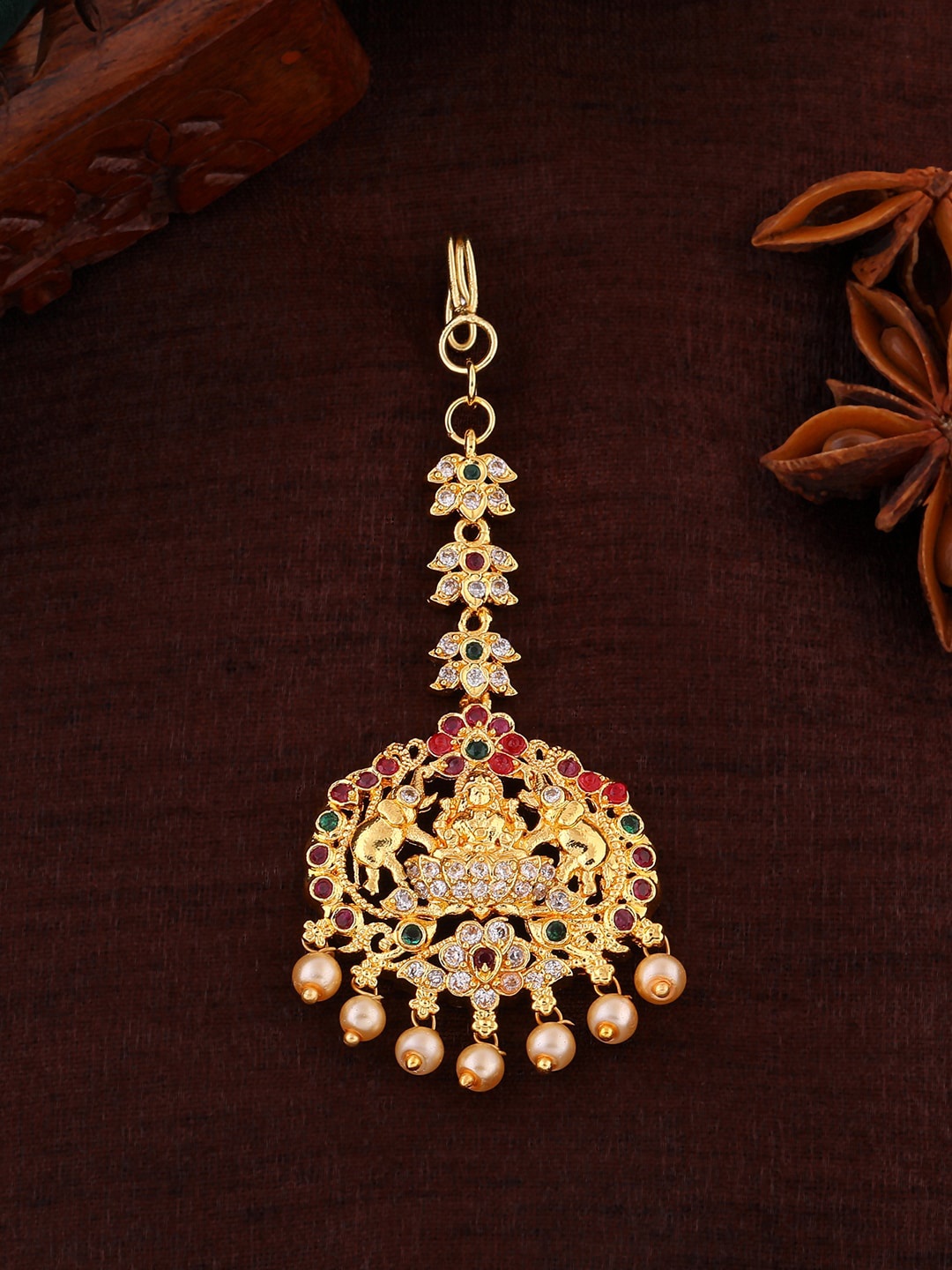 

Estele Gold-Plated CZ Stone-Studded Maang Tikka, White