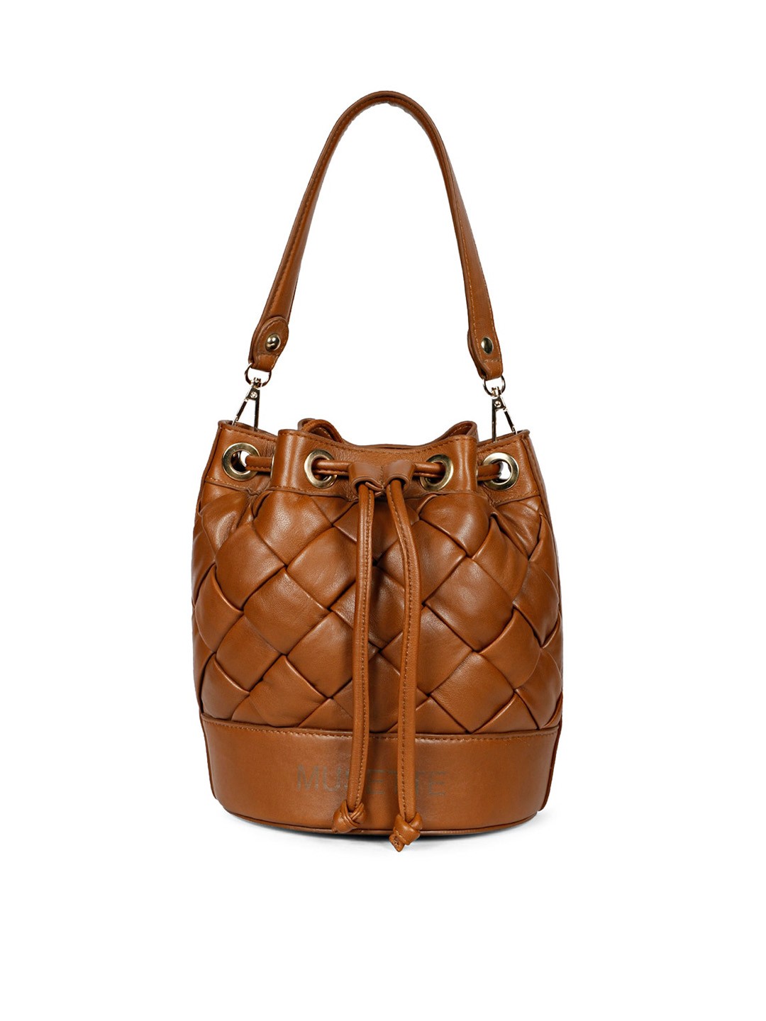 

Saint G Leather Bucket Handheld Bag With Quilted, Brown