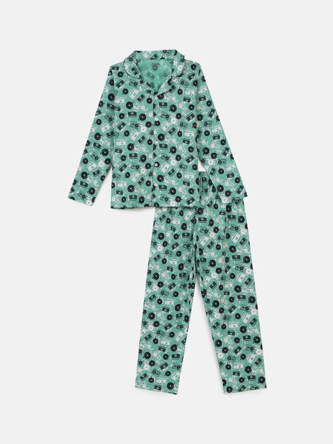

mackly Boys Printed Pure Cotton Night suit, Green