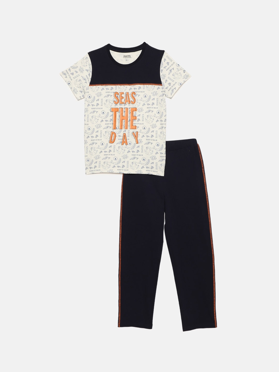 

mackly Boys Printed Night suit, Off white