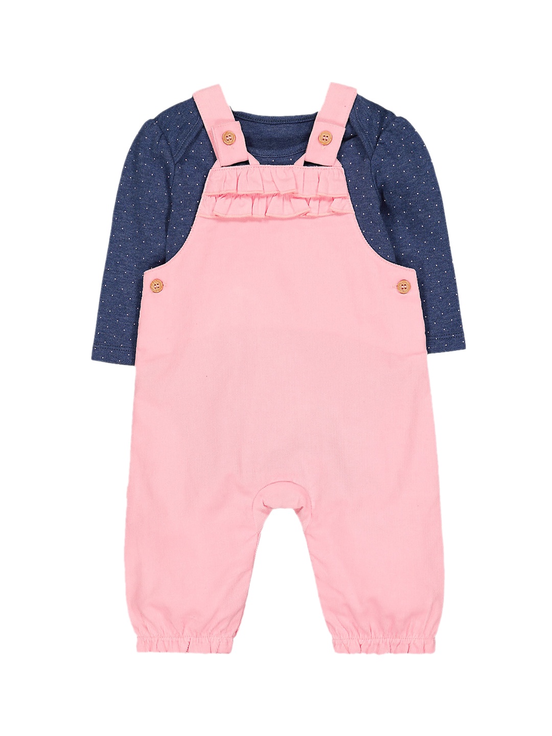 

mothercare Cotton Dungarees With Printed T-Shirt, Navy blue
