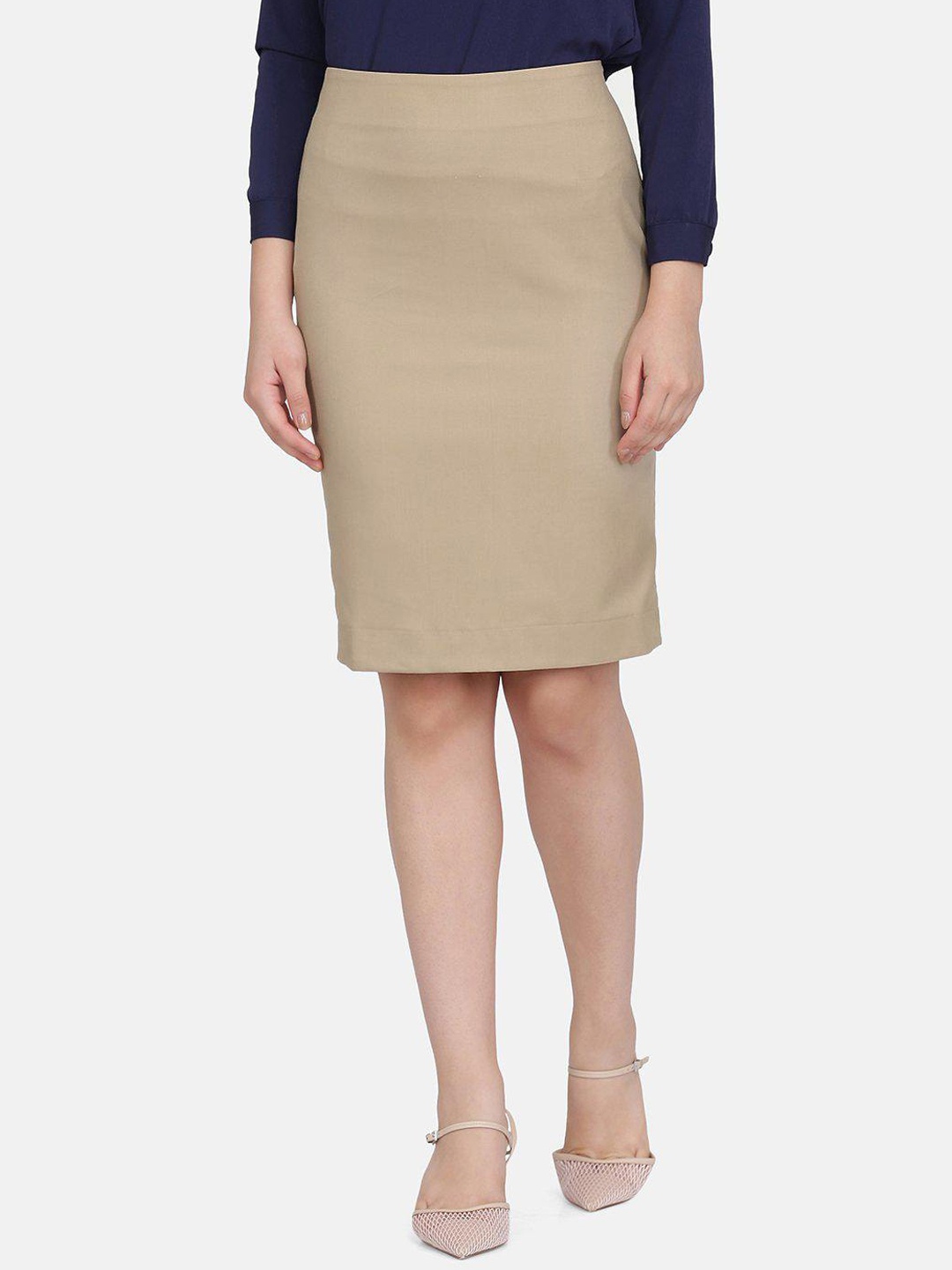 

PowerSutra Stretchable Knee-Length Pencil Skirt, Beige