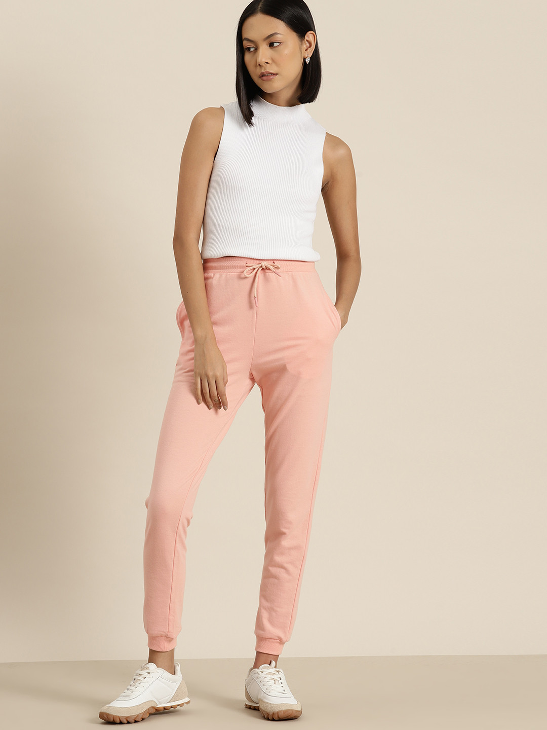 

her by invictus Women Solid Joggers, Peach