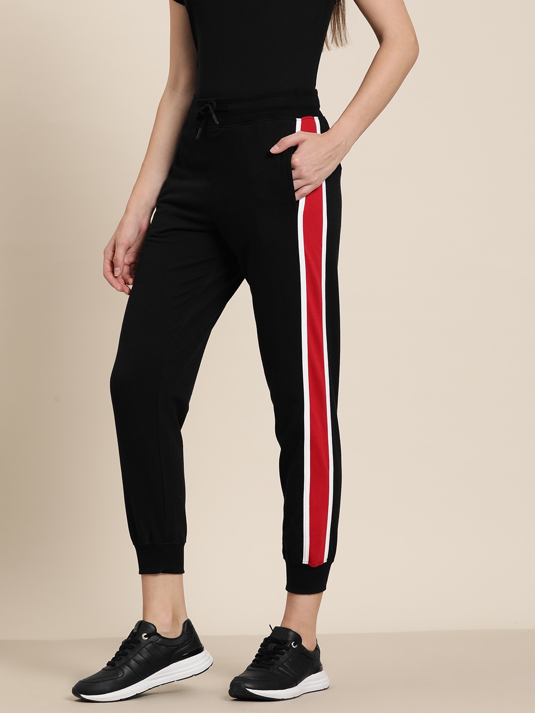 

her by invictus Side Striped Regular Fit Joggers, Black