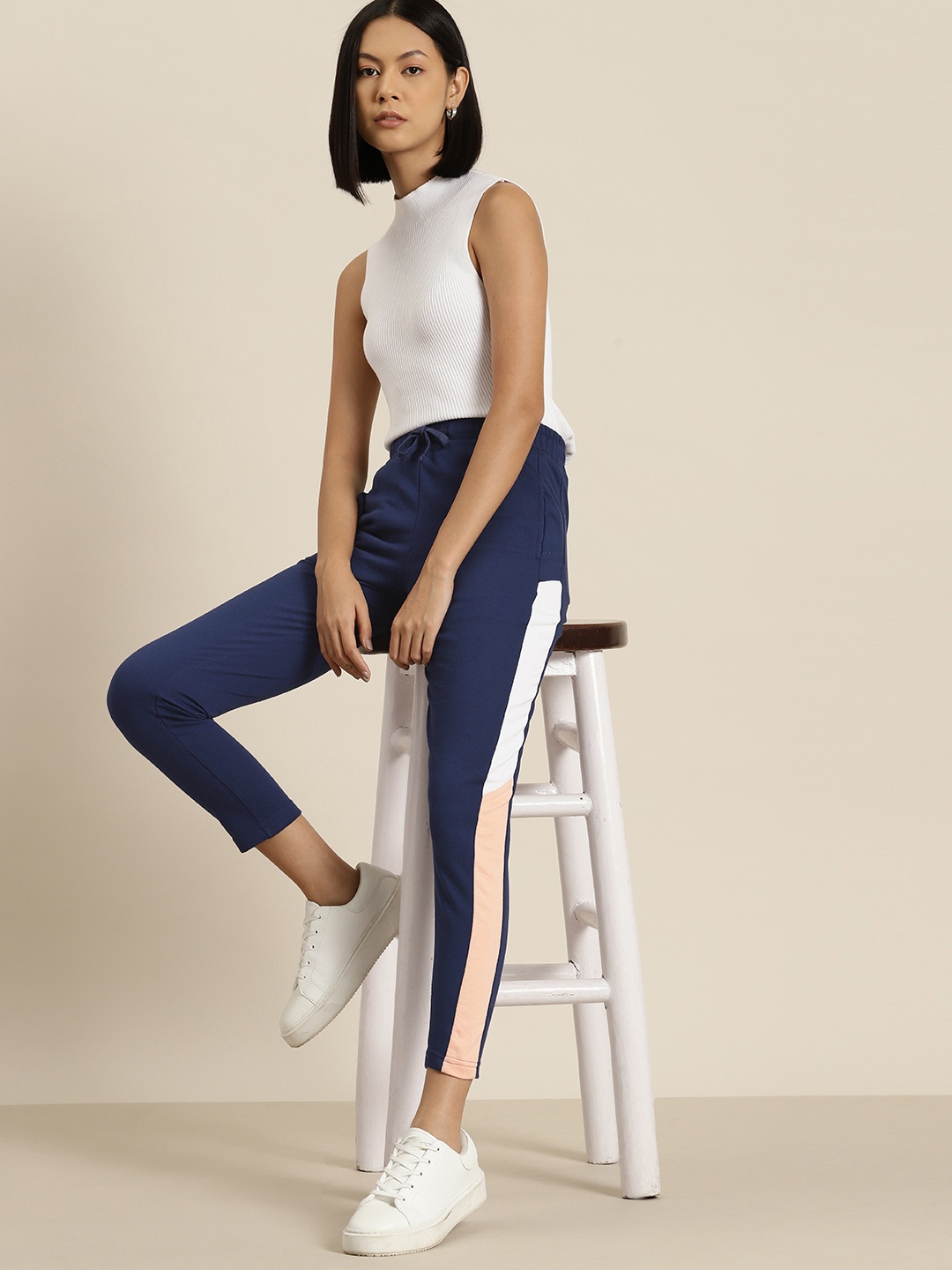 

her by invictus Women Side Striped Track Pants, Navy blue