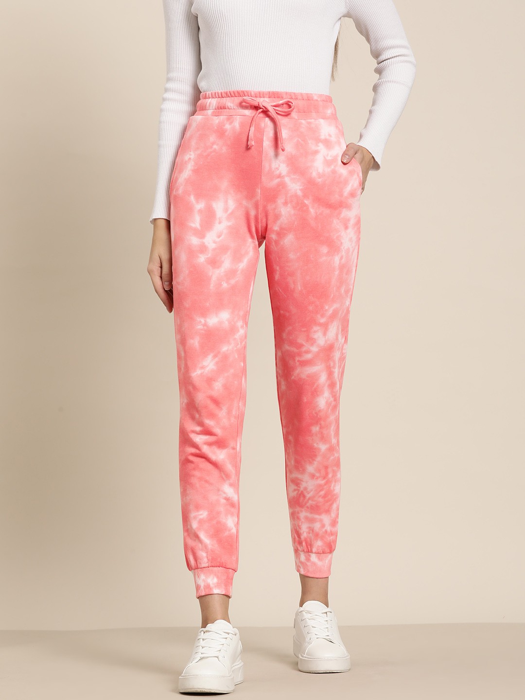 

her by invictus Tie & Dye Dyed Regular Fit Joggers, Peach