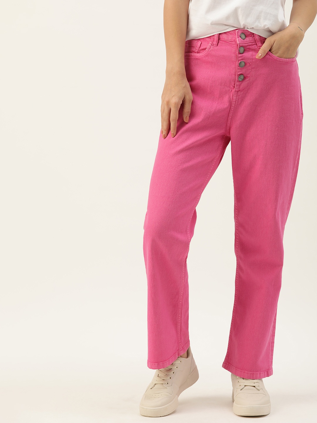 

Mast & Harbour Women Straight Fit High-Rise Stretchable Jeans, Pink