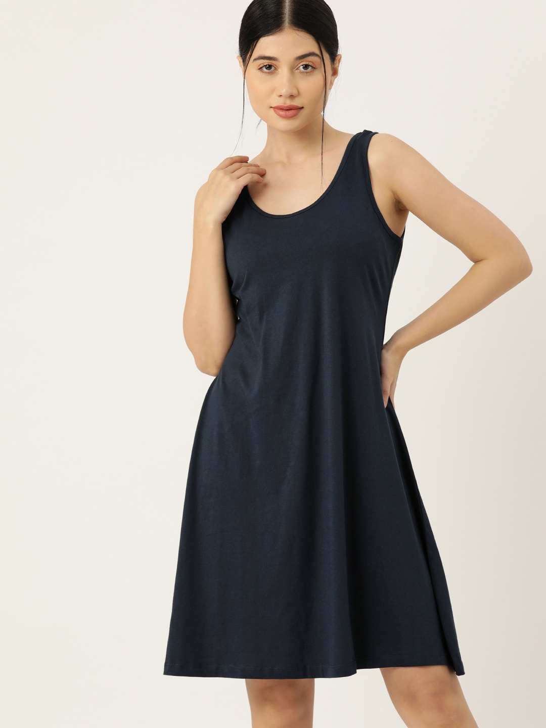 

ETC Solid A-Line Nightdress, Navy blue
