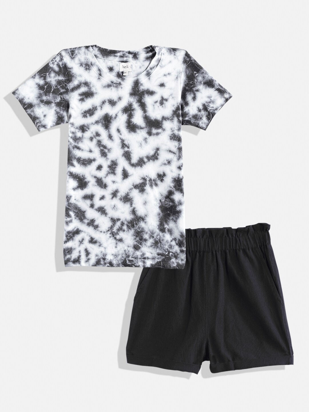 

luyk Girls Dyed Pure Cotton T-shirt with Shorts Clothing Set, Black
