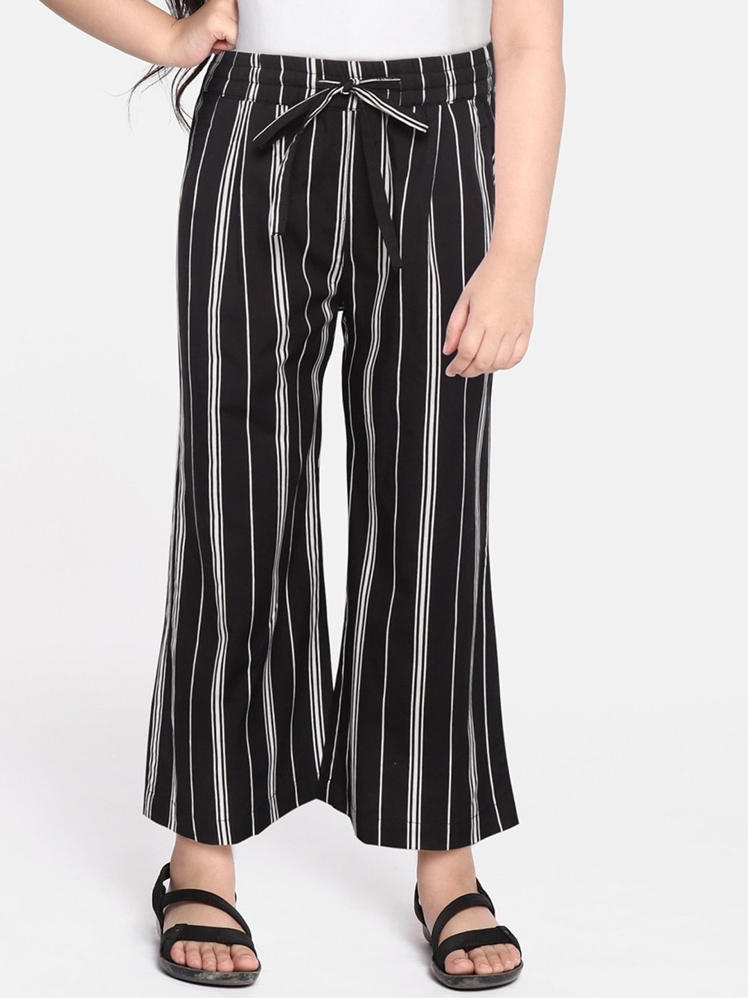 

luyk Girls Striped Cotton Smart High-Rise Pleated Culottes Trousers, Black