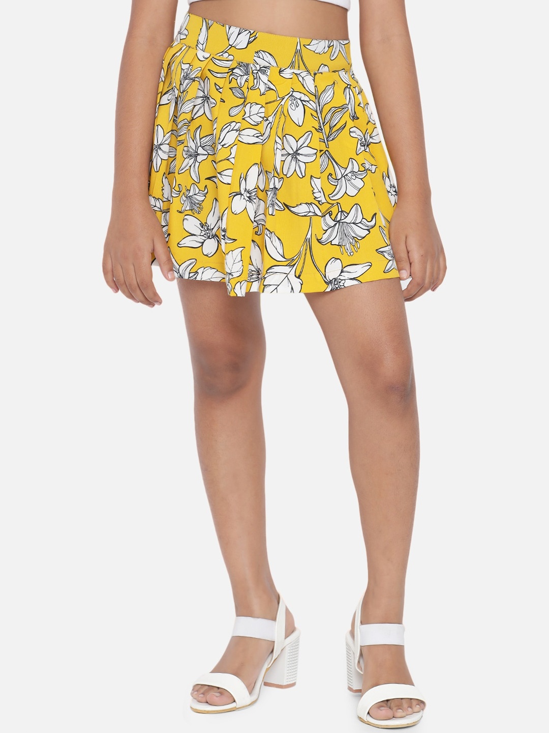 

luyk Girls Floral Printed Flared Tennis Skirt, Yellow