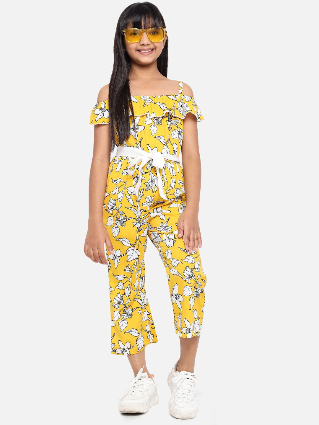 

luyk Girls Floral Printed Basic Jumpsuit, Yellow