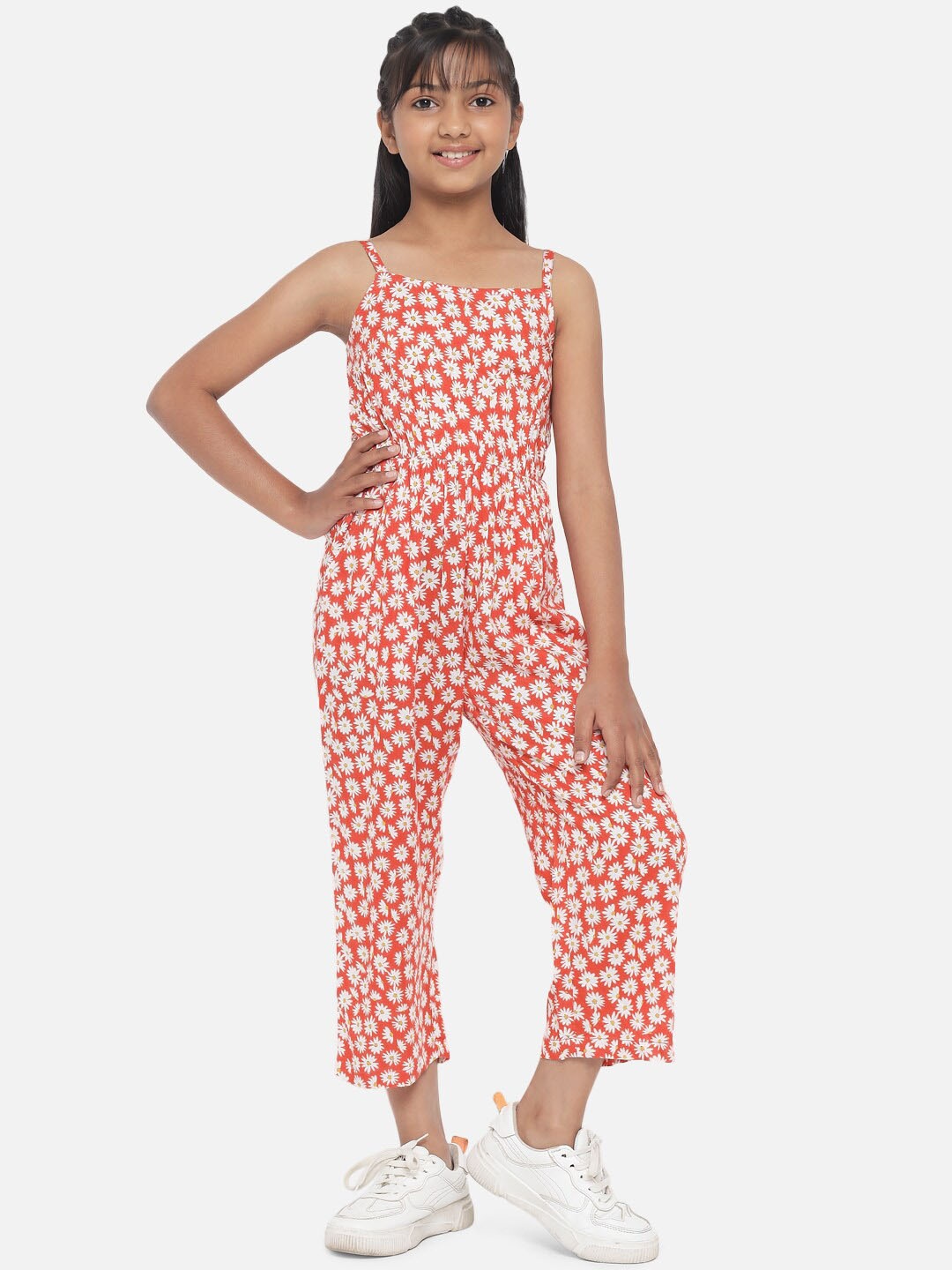 

luyk Girls Floral Printed Basic Jumpsuit, Orange