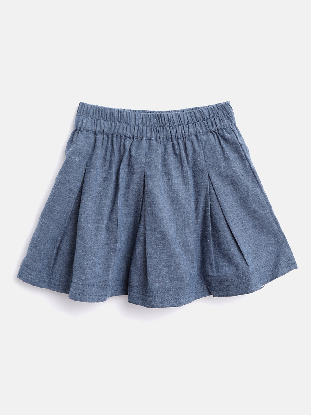 

luyk Girls Box Pleated Pure Cotton Mini Flared Skirt, Blue