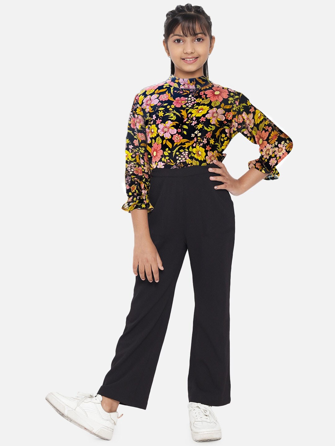 

luyk Girls Floral Printed Basic Jumpsuit, Black