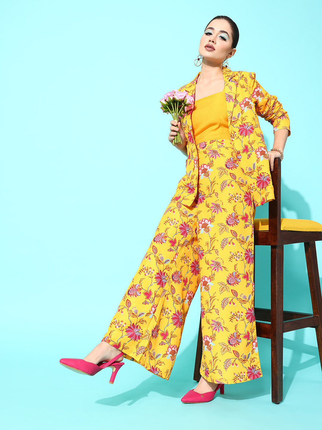 

Moda Rapido Floral Print Fusion Co-Ords with Blazer, Mustard