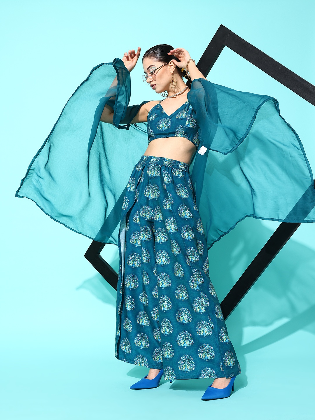 

Moda Rapido Floral Print Fusion Co-Ords with Dupatta, Teal