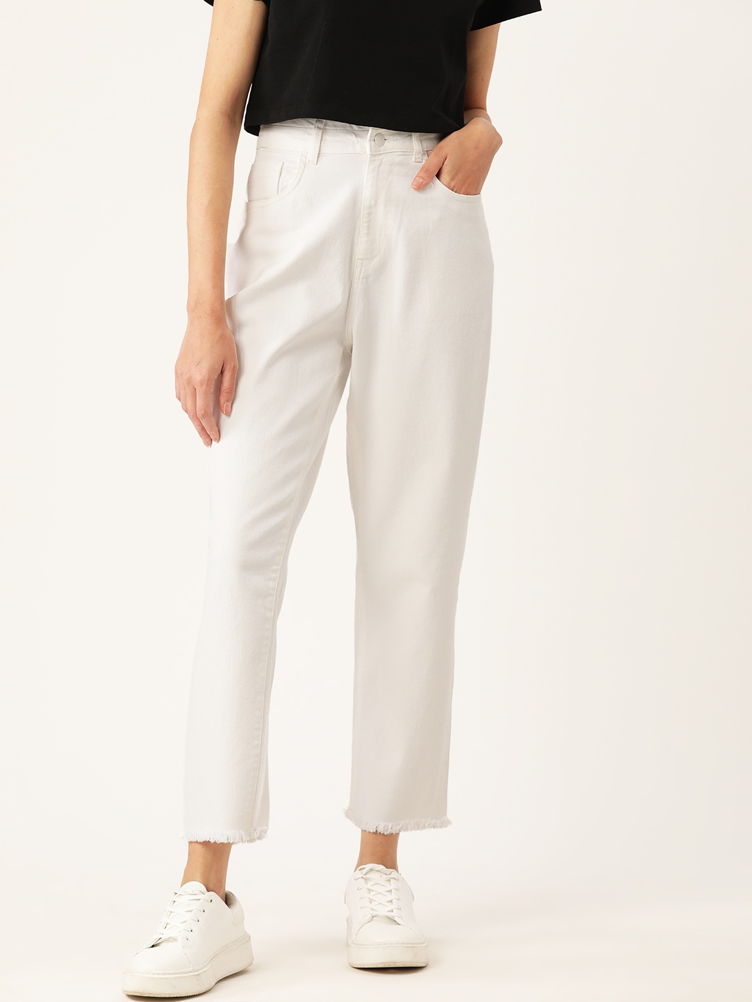 

Mast & Harbour Women Boyfriend Fit High-Rise Cropped Jeans, White