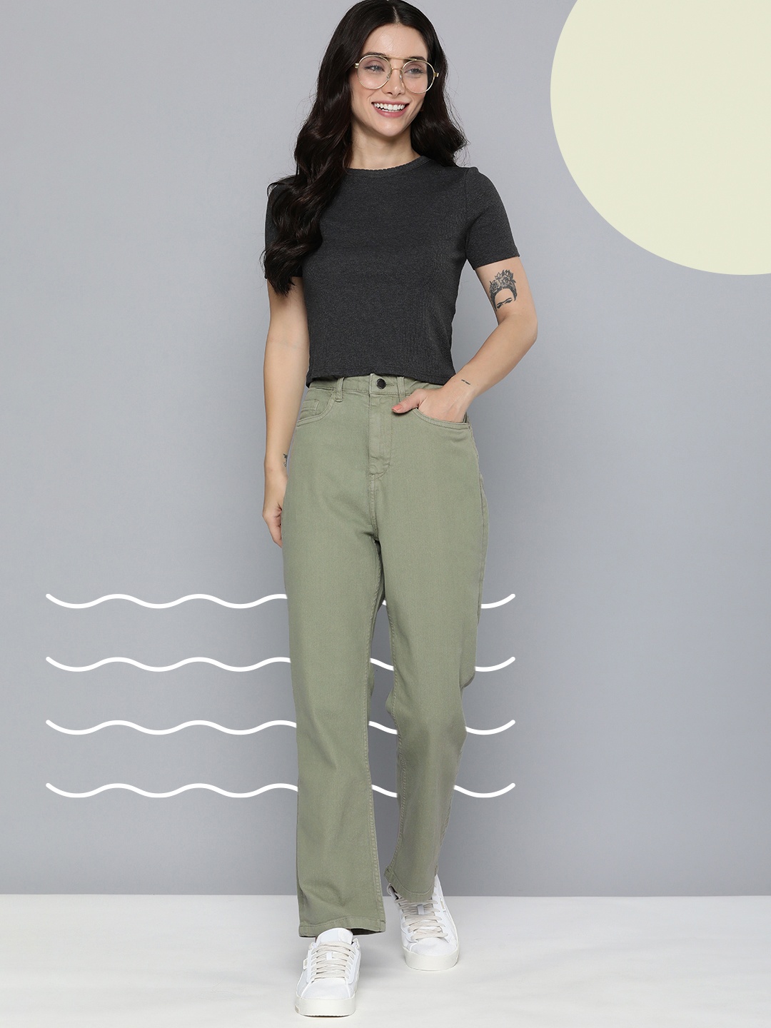 

Mast & Harbour Women Straight Fit High-Rise Stretchable Jeans, Green
