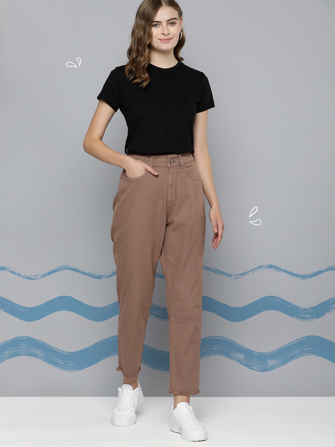 

Mast & Harbour Women Boyfriend Fit High-Rise Stretchable Jeans, Brown