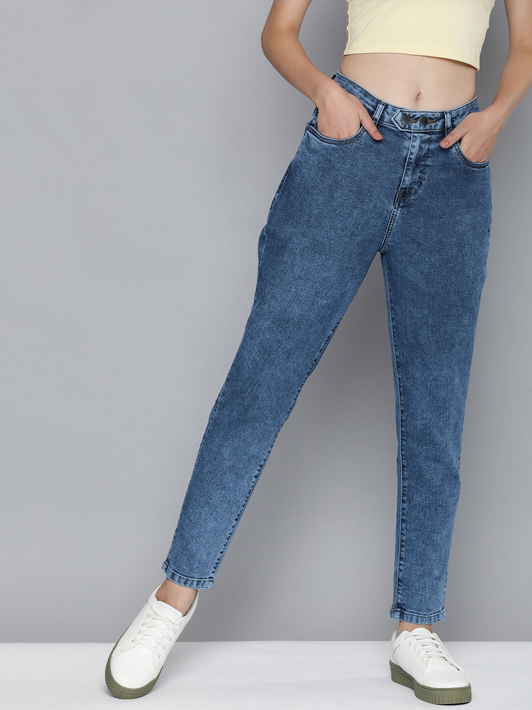

Mast & Harbour Women Mom Fit High-Rise Stretchable Jeans, Blue