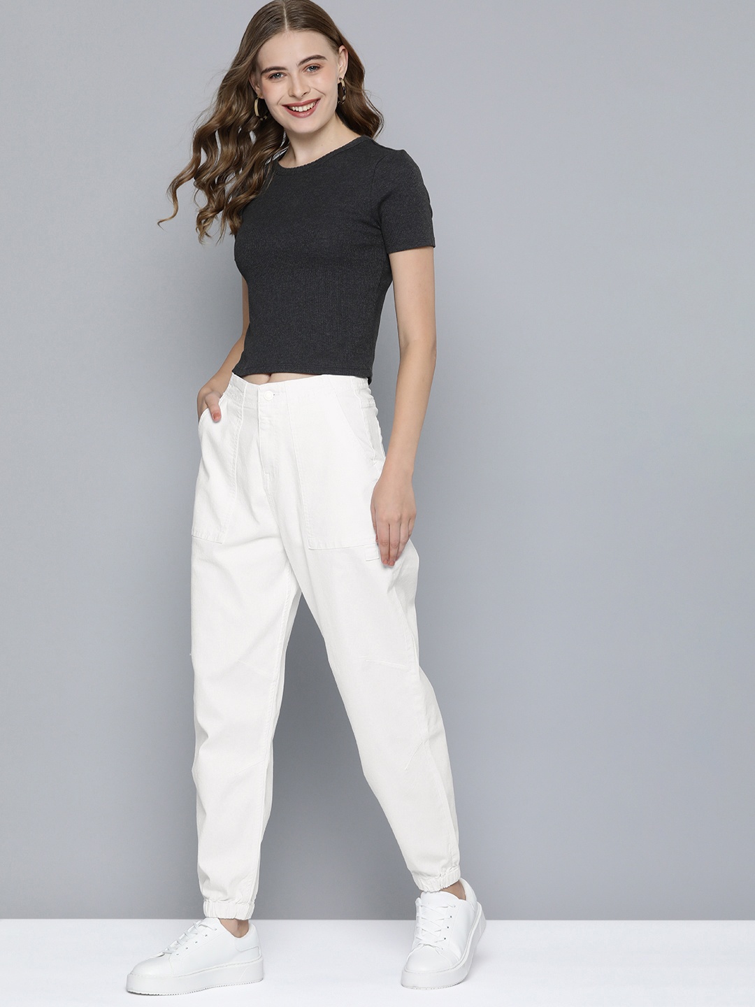 

Mast & Harbour Women High-Rise Stretchable Joggers, White