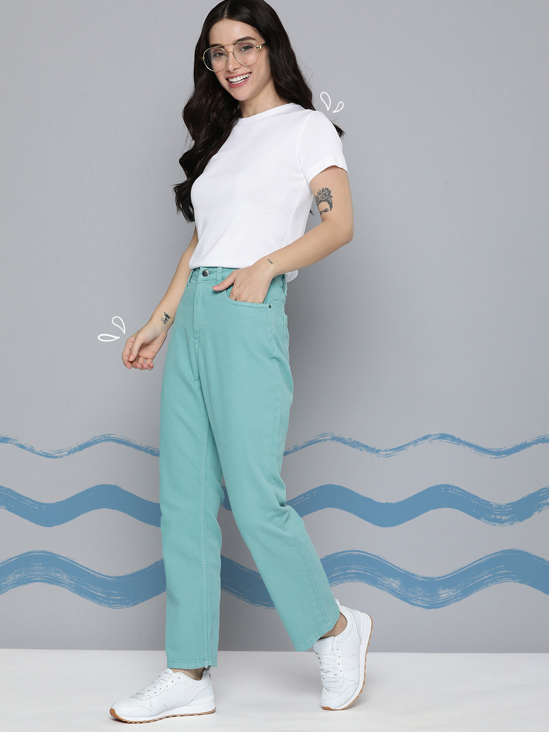 

Mast & Harbour Women Straight Fit High-Rise Stretchable Jeans, Blue